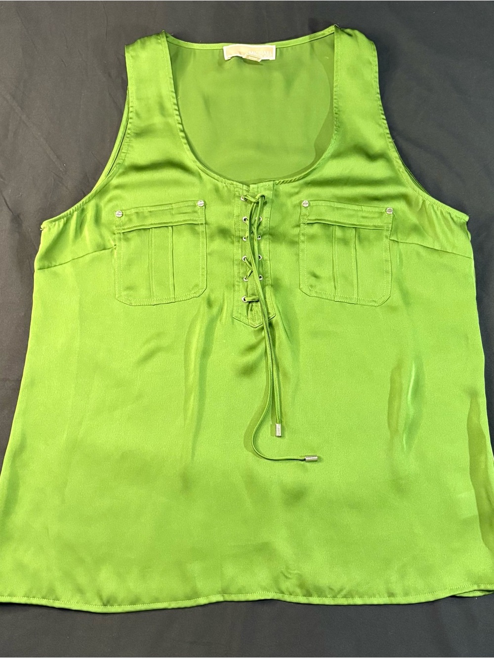 Michael Kors Lime Green Satin Lace-Up Tank Top L